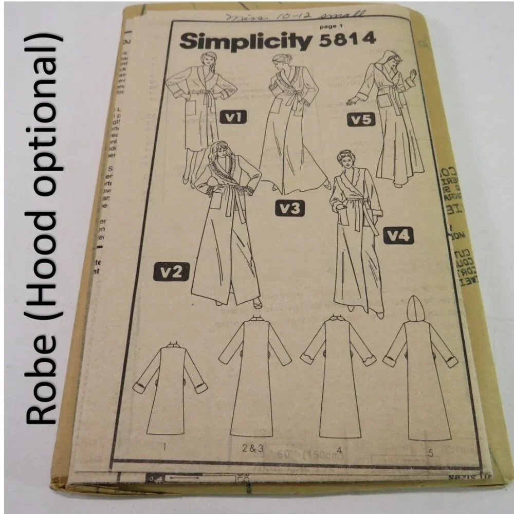 simplicity 5814 sewing pattern robe (Hood optional) no envelope UNCUT